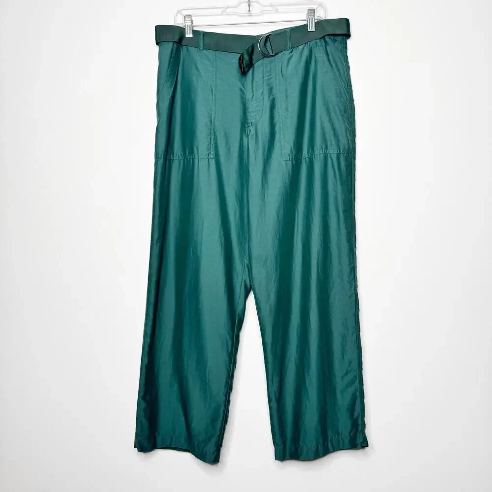 Brazeau Tricot Silk Utility Pants Green Wide Leg Size 2 Medium - Picture 2 of 10